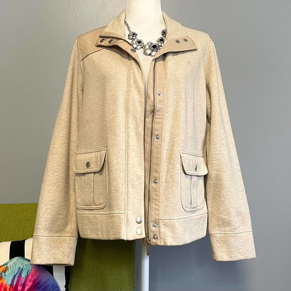 Ralph Lauren Cream Cotton Knit Full Zip Utility Jacket Large - Picture 6 of 6